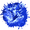 Fussballer, Fußball, Graffiti, blau