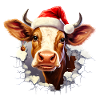 Kuh mit Weihnachtsmütze im Mauerloch