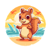 Scoiattolo divertente cartone animato Kawaii Beach Illustration