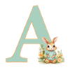 Letter A, Monogram, Flowers, Bunny