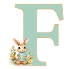 Letter F, Monogram, Flowers, Bunny