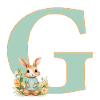 Letter G, Monogram, Flowers, Bunny