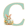 Letter C, Monogram, Flowers, Bunny