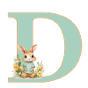 Letter D, Monogram, Flowers, Bunny