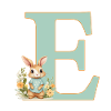 Letter E, Monogram, Flowers, Bunny