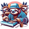Sloth DJ Funny Animals Retro