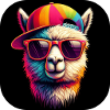 Alpaca with hat and sunglasses