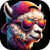 Alpaca with sunglasses and cap