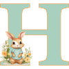 Letter H, Monogram, Flowers, Bunny