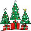 Three Christmas Trees and Gifts