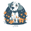 Chiot mignon et fleurs