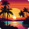 Atmospheric sunset with palm trees