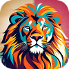Proud lion in retro style