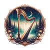 Harfe vor einem Fantasy-Wald