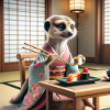 Erdmännchen genießt Sushi