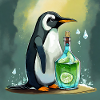 pingouin avec une bouteille de
