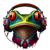 Frosch mit Kopfhörer und Krawatte