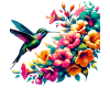 Hummingbird and Hibiscus Blossom Art