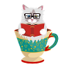 Sød Ragdoll-kat, der læser en bog i en kaffekop