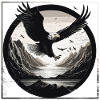 Eagle,Landscape,Black & White,Retro,Circle,Mountains