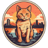 Retro cat in sunset