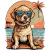 Retro dog in sunset