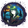 manga,anime,woman,asian,forest,comic,green hair