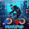 Future cyclist in cyberpunk style