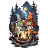 Witches Campfire Halloween Cartoon Kids