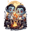 Funny Vampire Kids Halloween Campfire