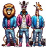 Three stylish anthropomorphic animals