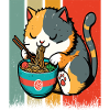 Katze fressende Ramen, bunt