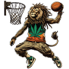 A Rasta lion dunking basketball