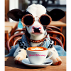 Cute cow drinking cappuccino