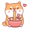 Sød Shiba Inu hund elsker at spise japansk Ramen nej
