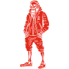 squelette mélomane rouge