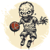 Zombie kid playing basketball