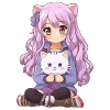 Kawaii Girl Anime Manga Fille et chat