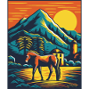 Bunter Pferdehof mit Pferd