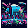 Synthwave City with UFOs
