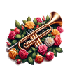Trumpet surrounded by roses
