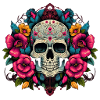 Vibrant Skull Blooms