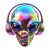 Chromatischer Alien-Kopf mit Kopfhörern
