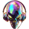 Chromatic Alien Head with Headphones
