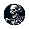 Skelett mit Gamecontroller und Kopfhörern