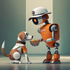 søte små oransje futuristiske vintage roboter