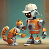 søde små orange futuristiske vintage robotter