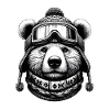 Bear with ski goggles loves snowboarding and skiing