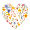 Letter A, Monogram, Heart Flowers