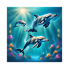 Dolphin poster, dolphins, seabed